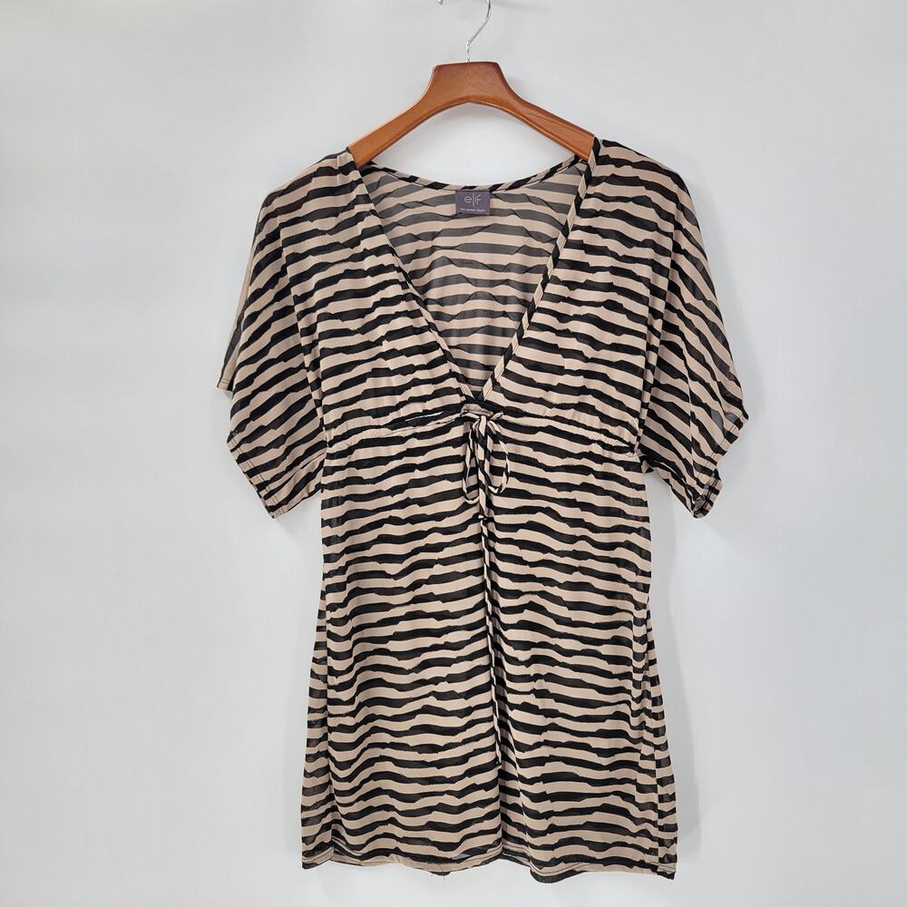 VTG Elif Cover Up Womens Large Beige Black Zebra Print Babydoll Beach Pool Swim